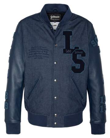 Bomber Varsity Jacket en coton mélangé, Lee x Schott, 325€
