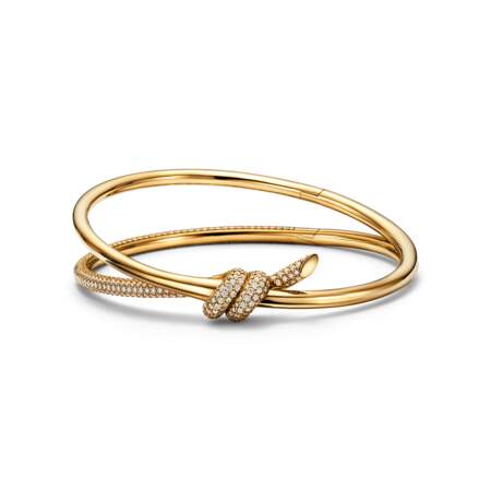 Bracelet jonc double rang à charnière Tiffany Knot en or jaune et diamants, Tiffany & Co., prix sur demande