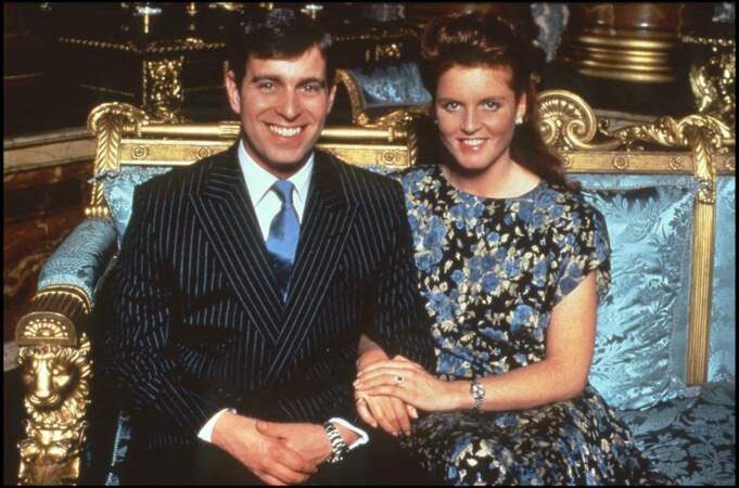 Le prince Andrew avec sa future femme, Sarah Ferguson, 1986