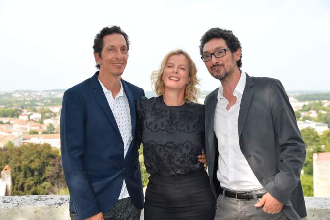 Stéphane Foenkinos, Karin Viard et David Foenkinos, au 10ème Festival du Film Francophone d'Angoulême, le 26 août 2017.