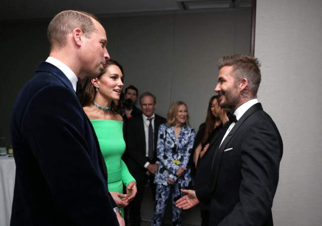 Le prince William, prince de Galles, et Catherine (Kate) Middleton, princesse de Galles, et David Beckham à la 2ème cérémonie "Earthshot Prize Awards" à Boston, le 2 décembre 2022.