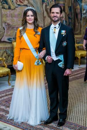 La princesse Sofia et le prince Carl Philip de Suède au dîner en l'honneur des lauréats des Prix Nobel au Palais royal à Stockholm, le 11 décembre 2022.