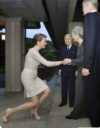 La princesse Mathilde de Belgique, l'empereur Akihito et l'impératrice Michiko, 12 juin 2012, à Tokyo.