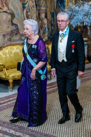 La princesse Christina de Suède et son mari, Tord Magnuson, à leur arrivée au dîner donné au Palais royal en l'honneur des lauréats des Prix Nobel, le 11 décembre 2022.