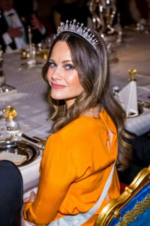 La princesse Sofia rayonnante au dîner donné en l'honneur des lauréats des Prix Nobel au Palais royal à Stockholm, le 11 décembre 2022.