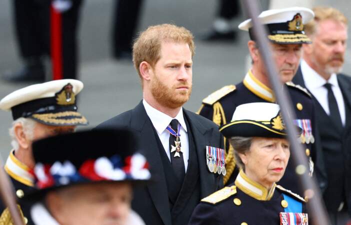 Le prince Harry, au service funéraire à l'Abbaye de Westminster, pour les funérailles d'Etat de la reine Elizabeth II d'Angleterre, le 19 septembre 2022. 