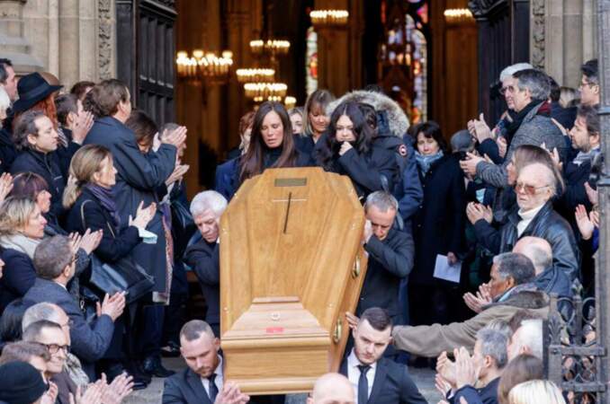 Nathalie Marquay et ses enfants Tom et Lou bouleversés lors des obsèques de Jean-Pierre Pernaut, le  9 mars 2022