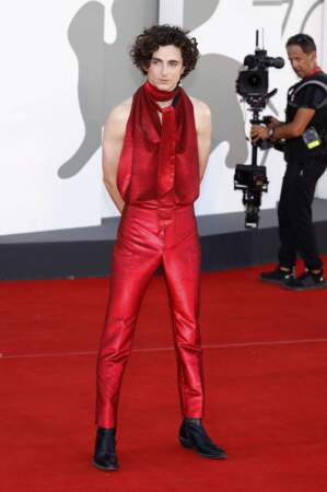 Timothée Chalamet en combinaison dos-nu lors de la projection du film "Bones And All'" lors de la 79ème édition du festival international du film de Venise (La Mostra), Italie, le 2 septembre 2022. 