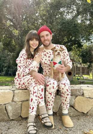Lily Collins et Charlie McDowell en pyjama de Noël