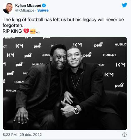 Kylian Mbappé rend hommage à Pelé, décédé le 28 décembre 2022
