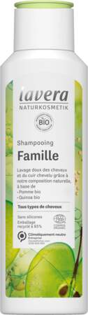 Shampooing Famille à base de Pomme bio et Quinoa bio, Lavera, 7,60€ les 250ml en magasin bio et sur lavera.fr
