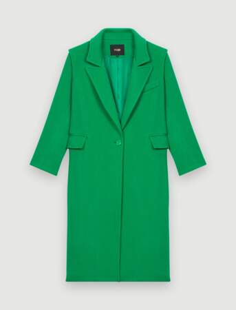Manteau long croisé en mix laine vert, Maje, 595€
