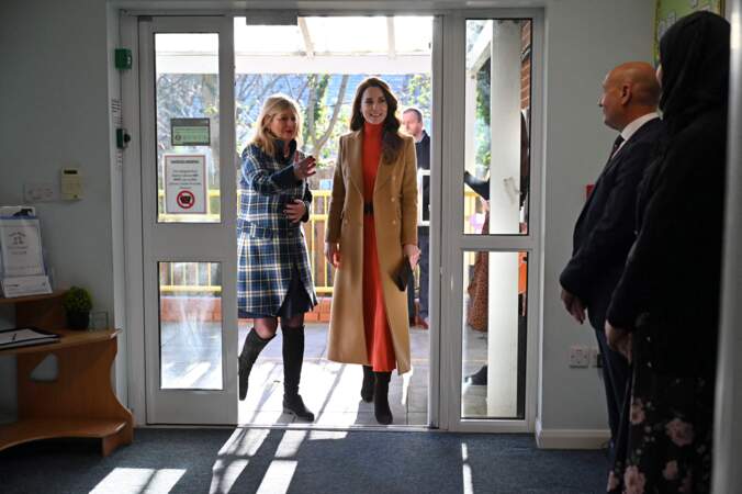 Kate Middleton arrivant à la crèche de Luton pour sa première sortie solo depuis la publication des mémoires du prince Harry, le 18 janvier 2023