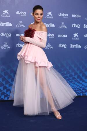 Comme une danseuse étoile, Juana Acosta se glisse dans une création en tulle rose poudrée aux Goya, le 11 février 2023