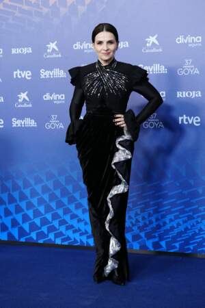 Juliette Binoche s'habille en Paco Rabanne lors de la 37ème édition de la cérémonie des Goya à Séville, le 11 février 2023