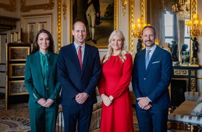 Le prince William et Kate Middleton, rencontre le couple royal le prince Haakon et la princesse Mette-Marit de Norvège, le 2 mars 2023