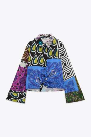 Blouse patchwork à noeud, Zara, 39.95€
