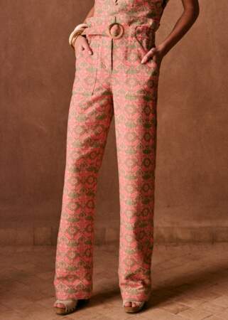 Pantalon long taille haute  Silas, Jacquard Spring, Sézane, 125€