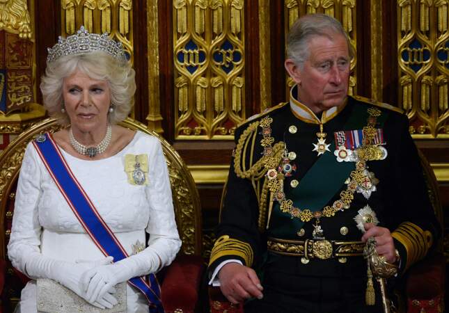 Camilla Parker Bowles et sa tiare Greville à l'ouverture du parlement au palais de Westminster, le 4 juin 2014