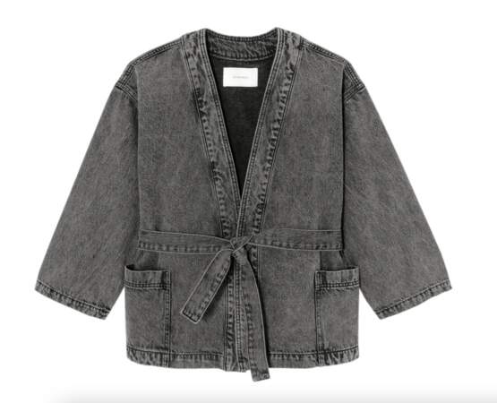 Veste kimono en jean gris, Promod, 45,99€