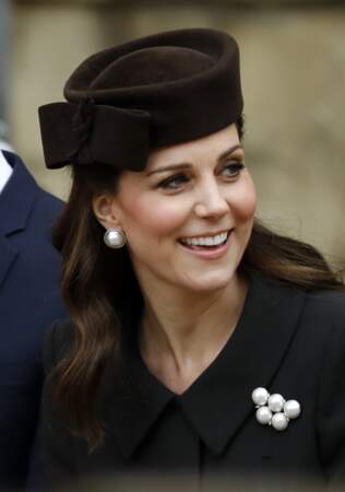 Kate Middleton arrive à la chapelle Saint-Georges de Windsor pour assister à la messe de Pâques, le 31 mars 2018 