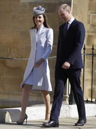 Kate Middleton arrive à la chapelle Saint-Georges de Windsor pour assister à la messe de Pâques, le 21 avril 2019