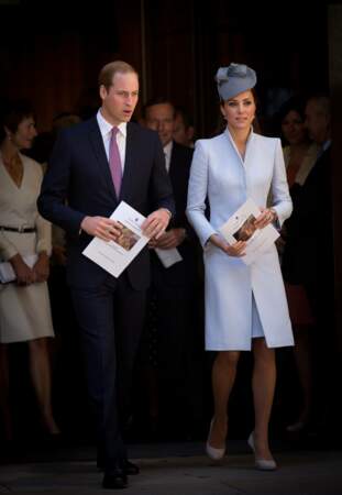 Le prince William et Kate Middleton arrivent à la cathédrale St Andrews à Sydney pour assister à la messe de Pâques, le 20 avril 2014