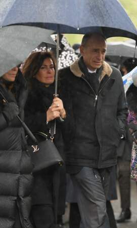 Jean-François Copé et sa femme Nadia aux obsèques de Maître Hervé Temime au cimetière du Montparnasse le 14 Avril 2023.
