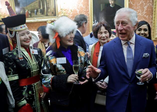 Charles III, lors d'une réception pour les communautés britanniques d'Asie de l'Est et du Sud-Est, au Palais de Buckingham, le 1er février 2023.