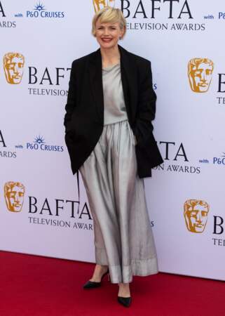 Maxine Peake en rone longue argent sur le photocall de la cérémonie des BAFTA Television Awards 2023 au Royal Festival Hall à Londres