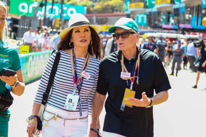 Catherine Zeta-Jones et Michael Douglas  lors des essais au Grand Prix de Monaco le 27 mai 2023