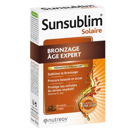 Sunsublim® Solaire Bronzage Âge Expert, 15,40€ les 28 capsules sur nutreov.com, en GMS et en (para)pharmacies
