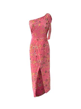 Robe asymétrique rose entièrement brodés à la main en coton et polyester mélangés, Victoria Leivissa, 1 275€