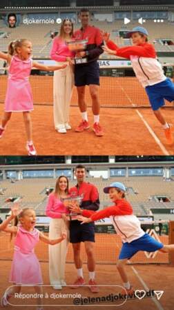 Novak Djokovic célèbre sa victoire à Roland Garros avec ses enfants, le 11 juin 2023