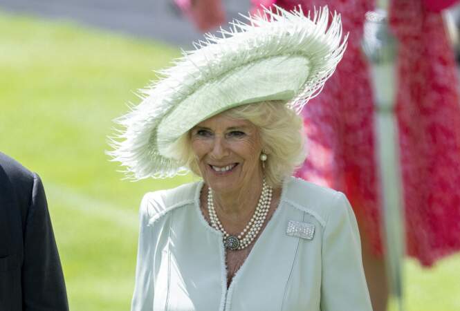 La reine Camilla d'Angleterre lors du troisième jour de la course hippique de Royal Ascot 2023