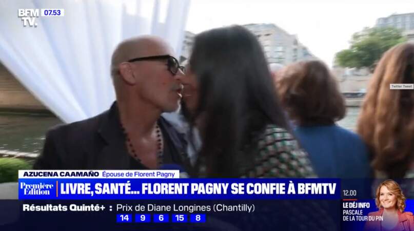 Florent Pagny partage un tendre baiser avec sa femme Azucena devant les caméras, le 16 juin 2023