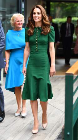 Kate Middleton et sa robe vert forêt pour la finale féminine à Londres, le 13 juillet 2019