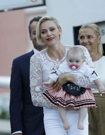 Charlène de Monaco et sa fille Gabriella au traditionnel pique-nique à Monaco, le 28 août 2015
