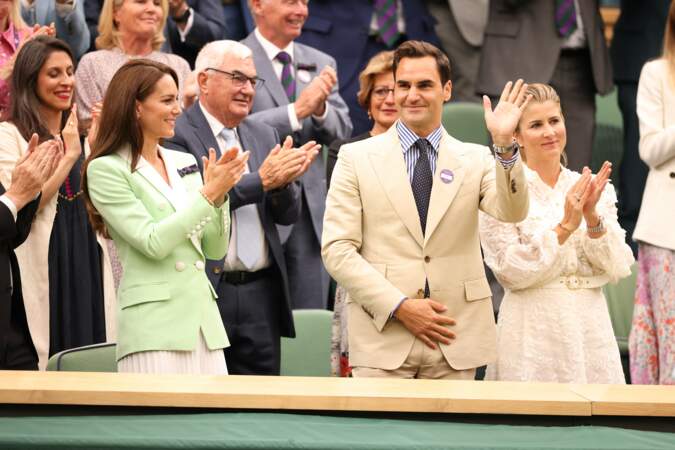 Kate Middleton, Roger Federer et sa femme Mirka dans les tribunes lors du tournoi de Wimbledon