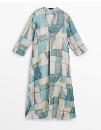 Massimo Dutti -  robe ramie imprimé géométrique à 89,95€