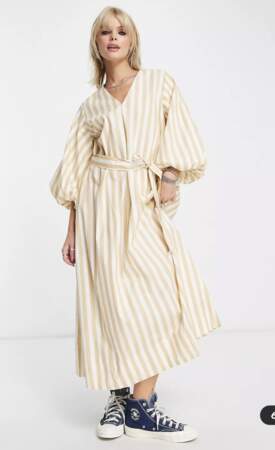 Asos - robe mi-longue en coton à manches ballon avec ceinture et rayures à 69€