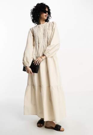 Asos design - robe babydall longue en coton avec fronce et manches bouffantes à 46,30€