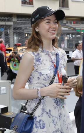 Alexandra de Hanovre en robe Dior et casquette Mercedes lors du Grand Prix de Formule 1 de Monaco, le 27 mai 2018 