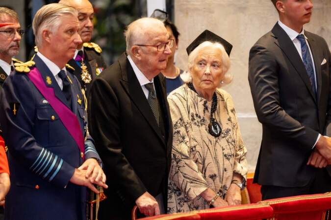 Le roi Albert et la reine Paola de Belgique, dans la cathédrale des Saints Michel-et-Gudule, lors de la Fête Nationale, à Bruxelles, le 21 juillet 2023.