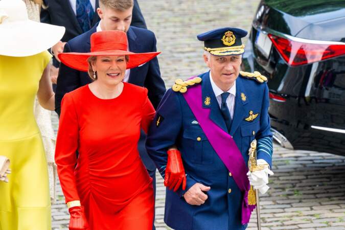 La famille royale de Belgique arrive à la Fête Nationale de Belgique, à Bruxelles, le 21 juillet 2023.