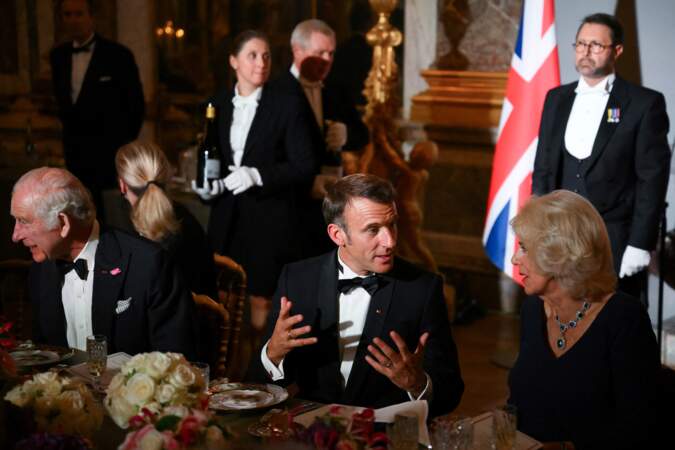 Toast et discours lors du dîner d'Etat au château de Versailles, en l'honneur de la visite officielle du roi et de la reine d'Angleterre en France, ce mercredi 20 septembre 2023