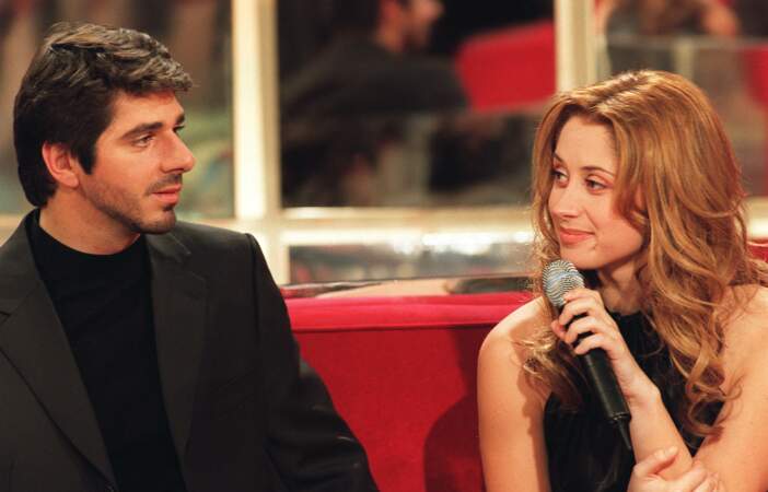 Patrick Fiori et Lara Fabian, ensemble lors de l'enregistrement de l'émission Vivement Dimanche à Paris, le 8 décembre 1999.