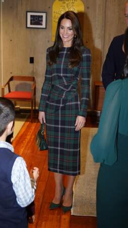 Catherine (Kate) Middleton en robe tartan le 30 novembre 2022 à Boston