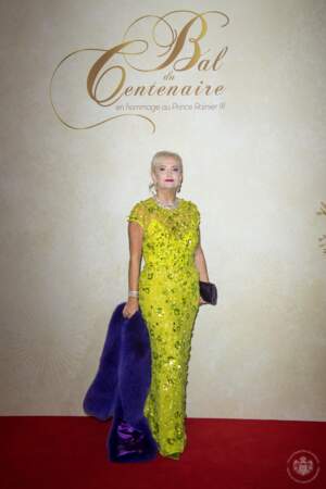 Madame la Marquise Gilardi au Bal du Centenaire en hommage au Prince Rainier III au Casino de Monte-Carlo le vendredi 20 octobre 2023.
