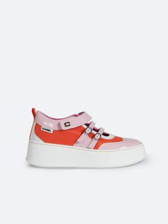 Sneakers Baskina eco verni rose, orange et ivoire, Carel, 345€